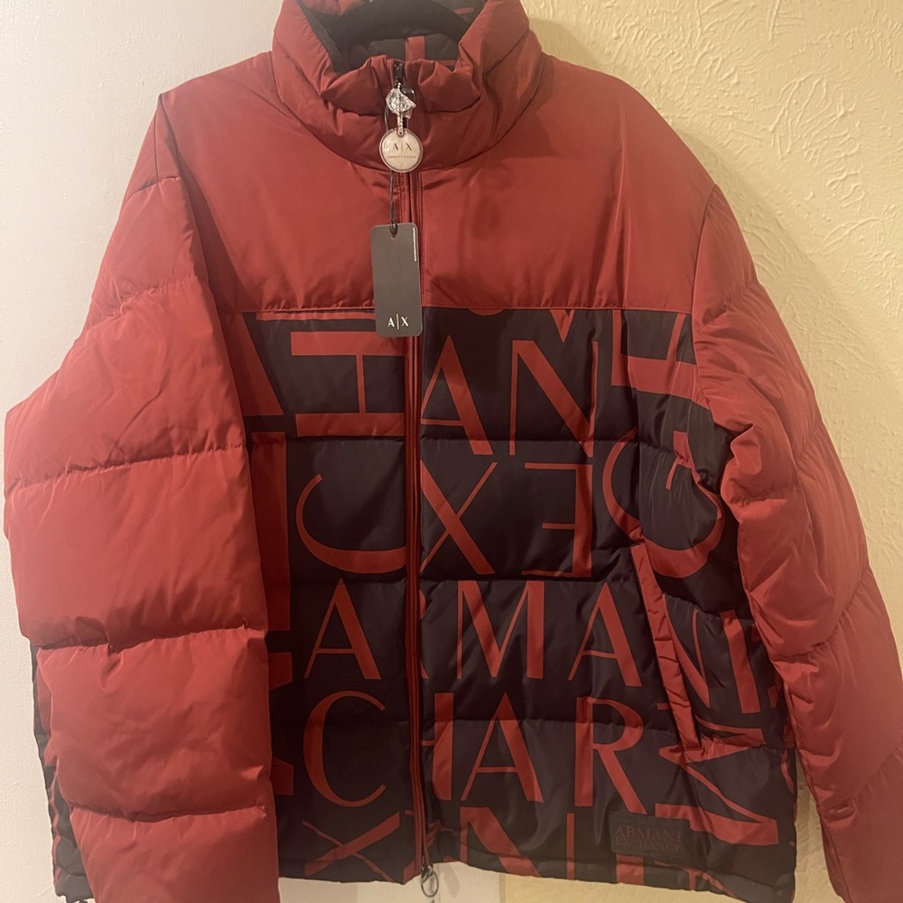 Armani Exchange A|X $290 Men's Red Signature Winter Quilted Puffer Down Jacket